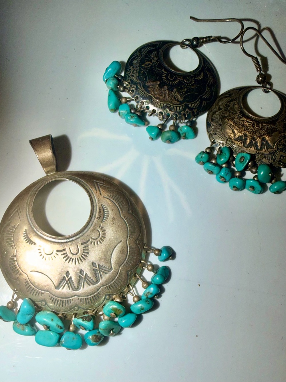 Carolyn Pollack Sterling Silver & Turquoise Pendant & Earring Set
